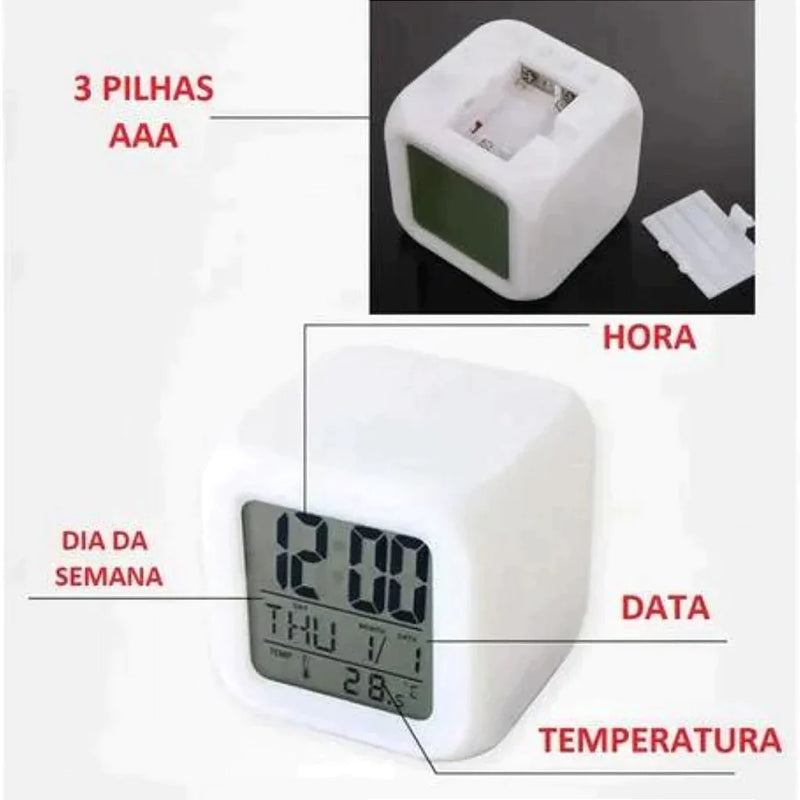 Relogio Cubo Digital Led Colorido Alarme Despertador De Cabeceira